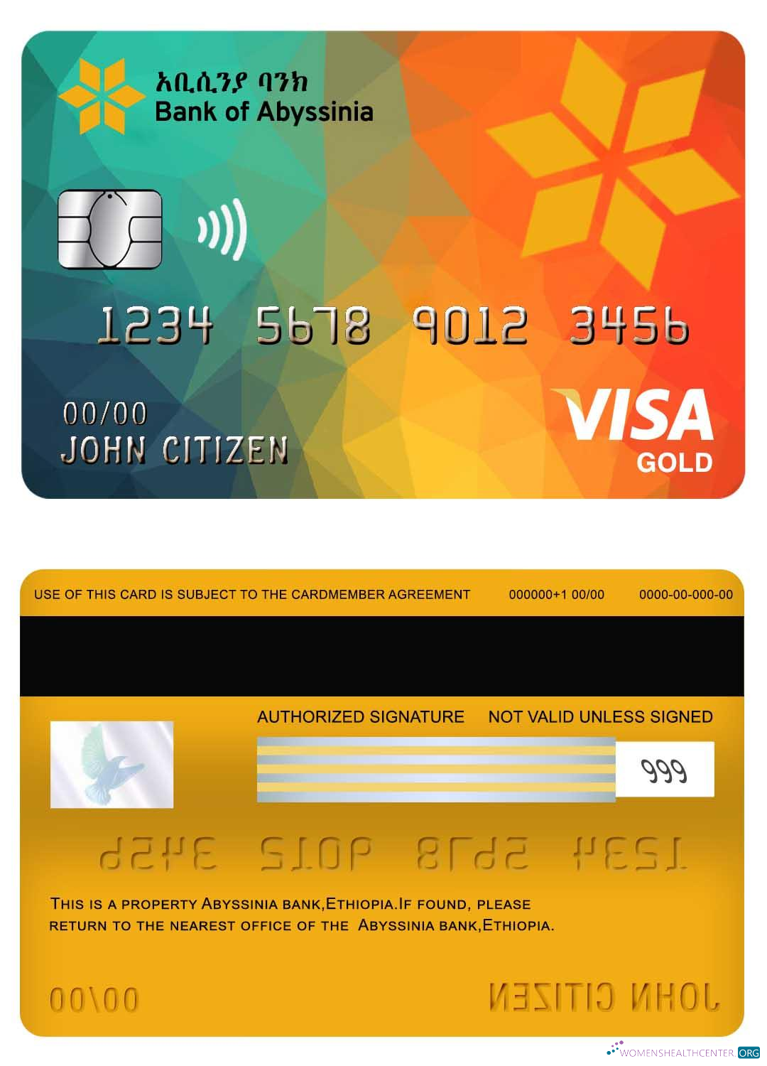 Download Ethiopia Bank of Abyssinia bank visa gold card Photoshop template